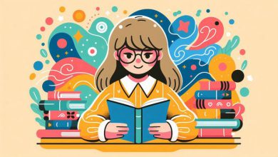 آموزشی دختری در حال کتاب خواندن